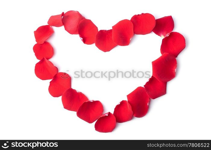 heart of red rose petals isolated