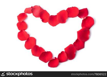 heart of red rose petals isolated
