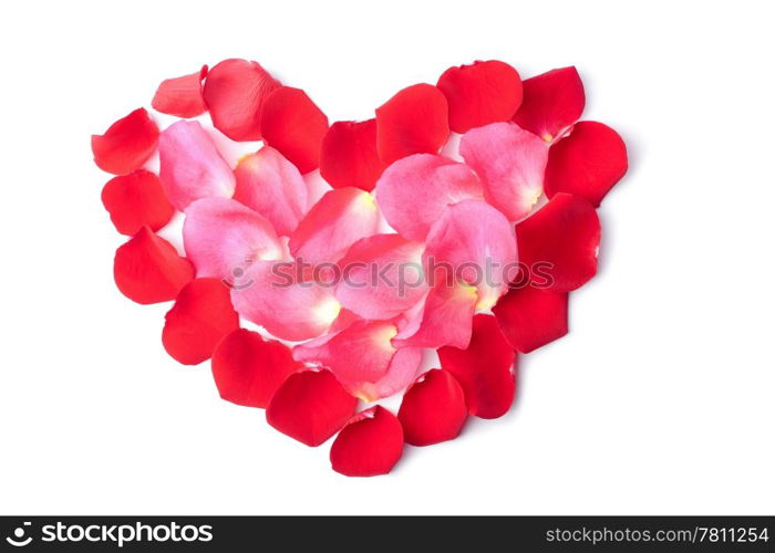 heart of red rose petals isolated