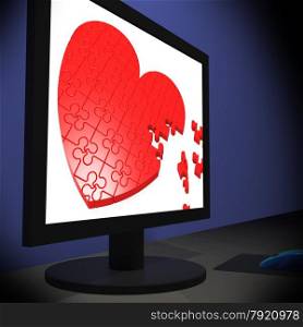 Heart On Monitor Showing Romantic Emotions And Romance