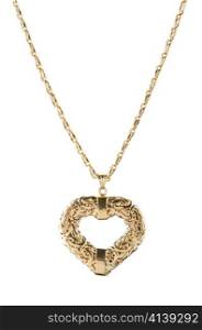 heart pendant of gold isolated on a white