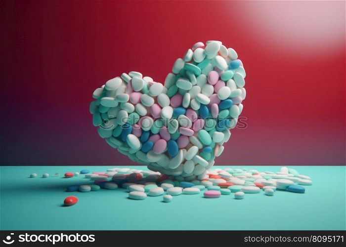Heart pill and capsules. Vitamin disease. Generate Ai. Heart pill and capsules. Generate Ai