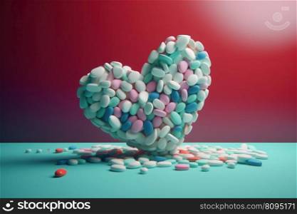Heart pill and capsules. Vitamin disease. Generate Ai. Heart pill and capsules. Generate Ai