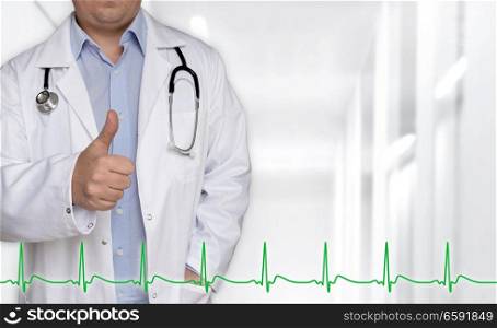 Heart rate concept and doctor with thumbs up.. Heart rate concept and doctor with thumbs up