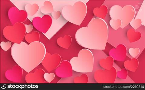 Heart shades of pink. and Space for Happy Valentine's Day white text. paper cut style, For greeting cards, greeting writing, Valentine's Day. Pink heart-shaped background. with copy space for text.