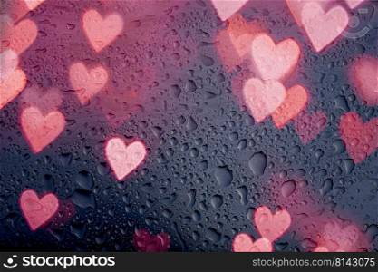 heart shape and raindrops on the window