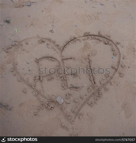 Heart shape drawn on the beach, Victoria Provincial Park, Prince Edward Island, Canada