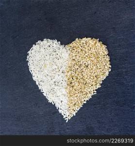heart shape from rice grains table