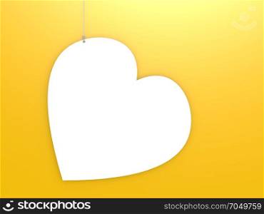 Heart shape hang with yellow background, 3D rendering