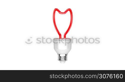 Heart shape light bulb spin on white background