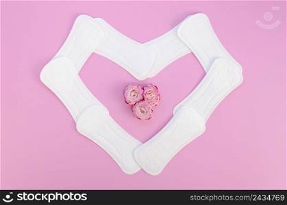 heart shape made from sanitary towels top view