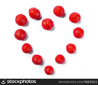 Heart shape made of strawberries. Isolated on white background. Heart shape made of strawberries. white background