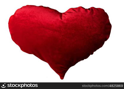 Heart shape pillow. Red heart shape pillow isolated on white background