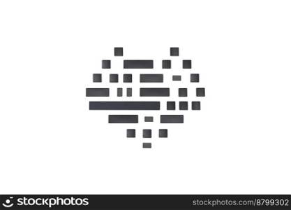 Heart shape stacked from computer keyboard buttons, objects isolated on white background with clipping path