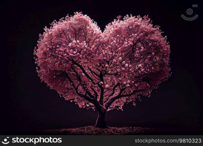 heart shape tree from sakura floral. Illustration AI Generative 