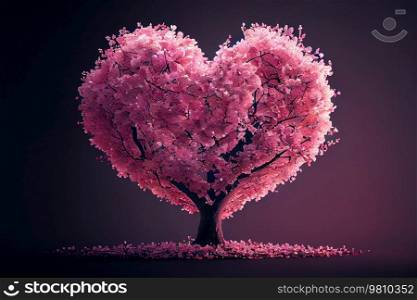 heart shape tree from sakura floral. Illustration AI Generative 