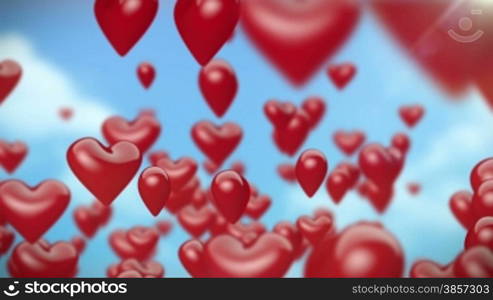 Heart-Shaped Ballons Flying (Red) - Loop