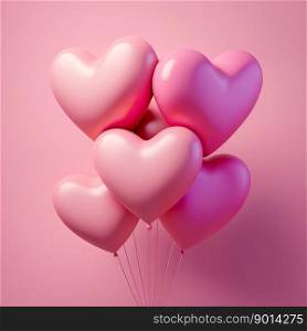 Heart shaped balloons on pink background. February 14. Symbol of love. Valentines day background. Love background. Velentines day illustration, generative, ai
