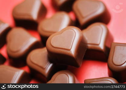 Heart shaped chocolates. Short depth of field.