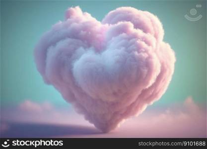 Heart shaped cloud on pink background. Valentine’s Day. Generative AI.. Heart shaped cloud on pink background. Valentine’s Day. Generative AI