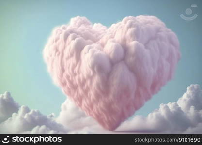 Heart shaped cloud on pink background. Valentine’s Day. Generative AI.. Heart shaped cloud on pink background. Valentine’s Day. Generative AI