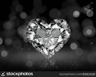 heart shaped diamond on abstract bokeh background. 3d render