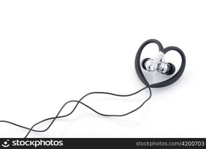 heart-shaped earphones isolated on white