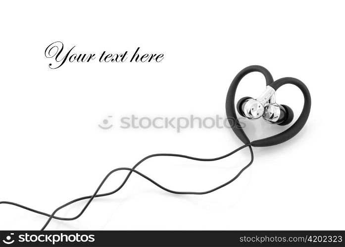 heart-shaped earphones isolated on white