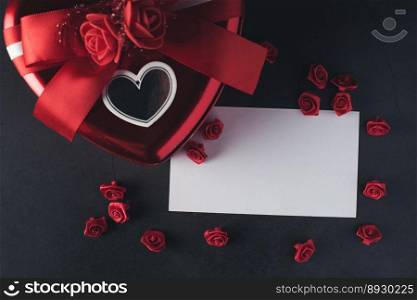 Heart shaped gift box with blank note card, Valentines day