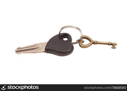 Heart shaped keys isolated on white