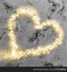 Heart shaped lights on dark background. Valentines Day