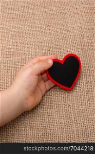 Heart shaped object in hand on canvas