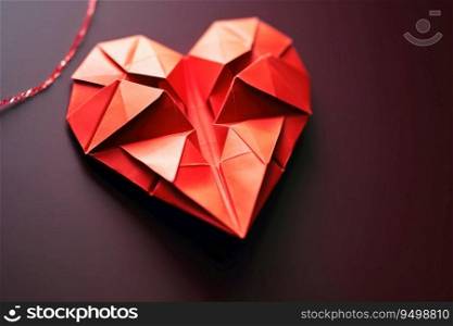 Heart shaped origami in red color created with generative AI technology
