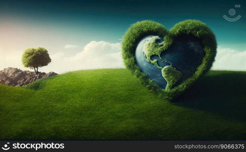 heart shaped planet on green grass for earth day
