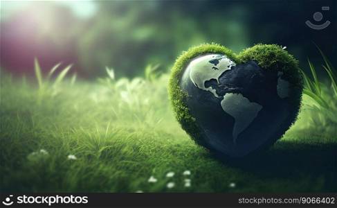heart shaped planet on green lawn for earth day