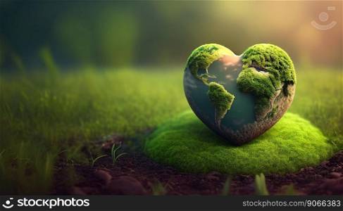 heart shaped planet on green meadow for earth day