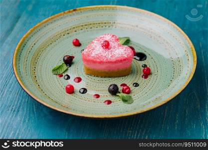 heart shaped raw vegan red cake with raspberries
