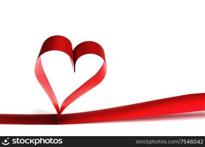 Heart shaped red ribbon isolated on white background