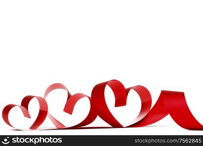 Heart shaped red ribbon isolated on white background. Heart shaped red ribbon