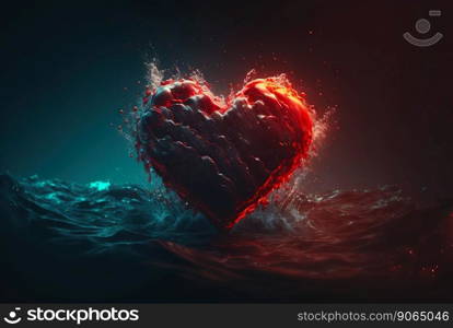 Heart-shaped red wine stream with bubbles, drops, splashes. Valentine&rsquo;s day concept. Generative AI.. Heart-shaped red wine stream with bubbles, drops, splashes. Valentine&rsquo;s day concept. Generative AI