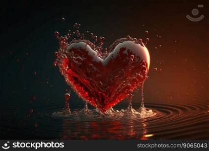 Heart-shaped red wine stream with bubbles, drops, splashes. Valentine’s day concept. Generative AI.. Heart-shaped red wine stream with bubbles, drops, splashes. Valentine’s day concept. Generative AI