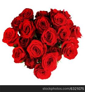 Heart shaped roses. Heart shaped bouquet of red roses isolated on white background