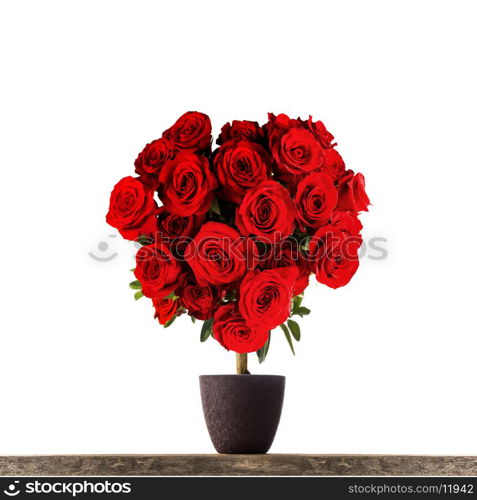 Heart shaped roses. Heart shaped red roses on tree isolated on white background