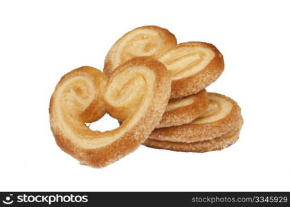 Heart shaped saporelly, sweet puff pastry, isolated over a white background.