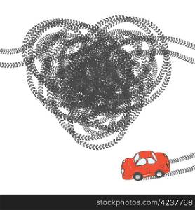 Heart shaped tire trace. Vector, EPS8