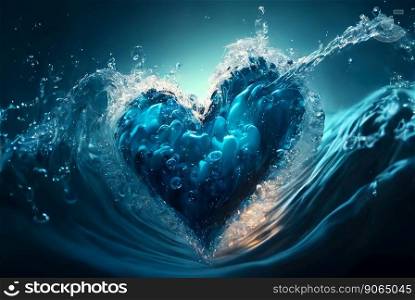 Heart-shaped water stream with bubbles, drops, splashes. Valentine&rsquo;s day concept. Generative AI.. Heart-shaped water stream with bubbles, drops, splashes. Valentine&rsquo;s day concept. Generative AI