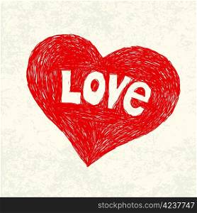 Heart symbol with love word on old paper. Vector illustration, EPS10