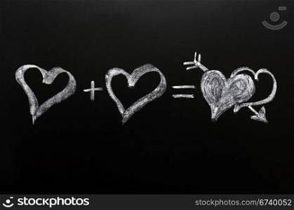 Heart to heart means love drawn in chalk on a blackboard