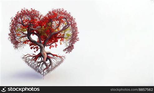 Heart tree illustration isolated on white background with copy space
