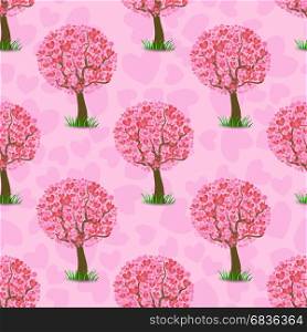 Heart Tree Pattern Isolated on Pink Background. Heart Tree Pattern